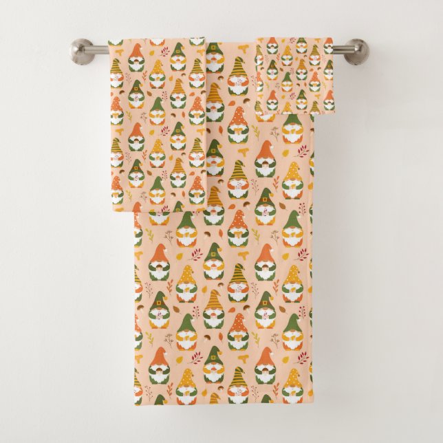 Autumn Gnomes in the Forest Pattern Bath Towel Set (Insitu)