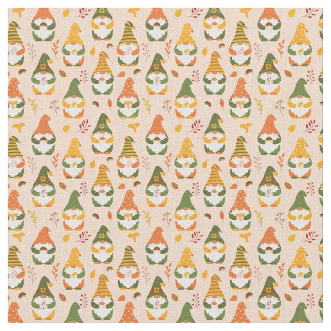 Autumn Gnomes in the Forest Pattern Fabric (Close Up)