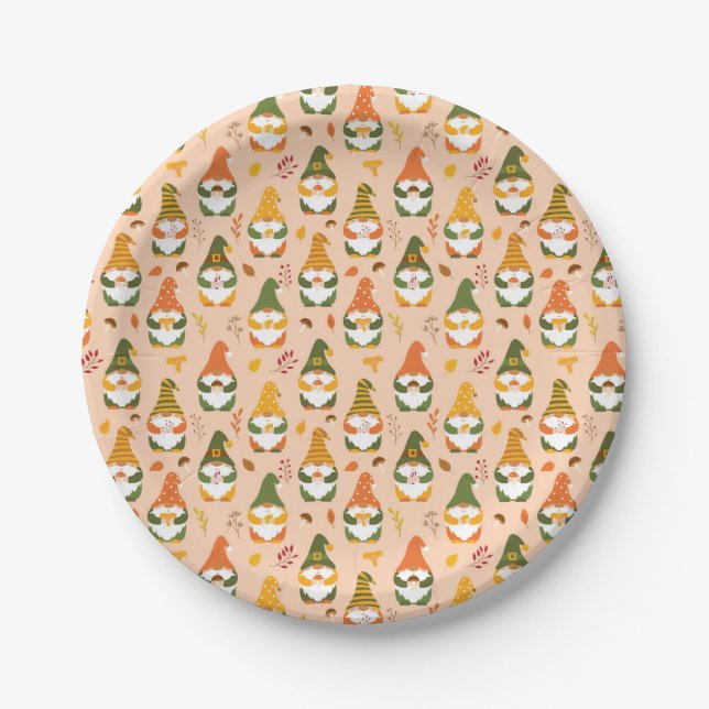 Autumn Gnomes in the Forest Pattern Paper Plate (Front)