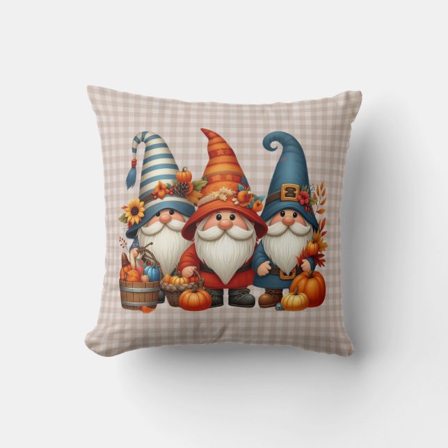 Autumn Gnomes Throw Pillow (Front)