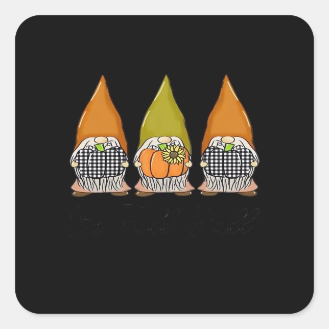 Autumn Gnomes With Pumpkins It’s Fall Y’all Hallow Square Sticker (Front)
