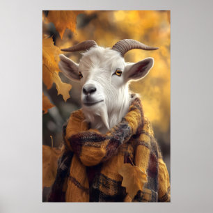 Autumn Goat Art Print, Rustic Fall Poster