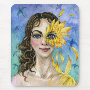 Autumn goddess sunflower mouse mat