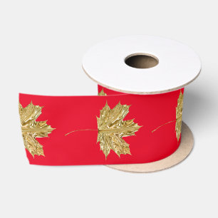 Autumn Gold and red maple leaves fall Satin Ribbon