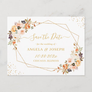 Autumn Gold Bohemian Floral Save the Date Postcard