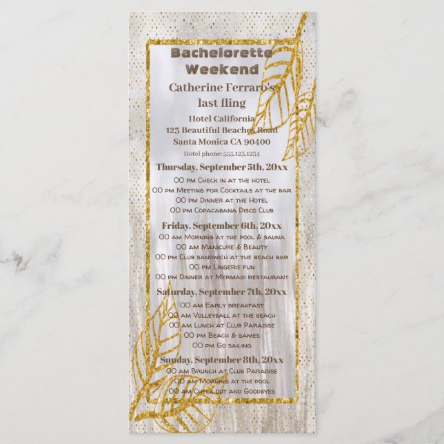 Autumn Gold Chestnut Leaves Bachelorette Weekend Menu (Front)