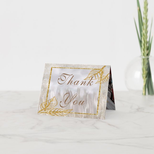 Autumn Gold Chestnut Leaves Wedding  Thank You Card (Front)