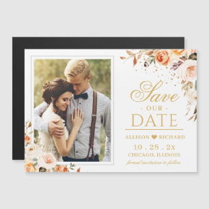 Autumn Gold Floral Photo Save the Date Magnet
