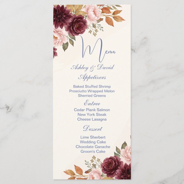 Autumn Gold Floral Wedding Menu (Front)