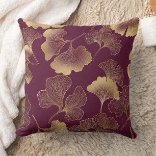 Autumn Gold Ginkgo Leaf Pattern Cushion