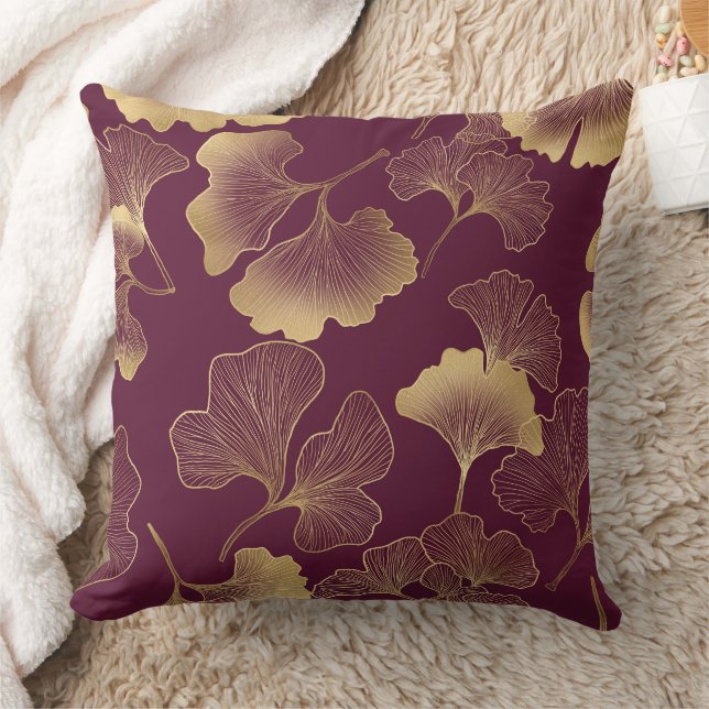 Autumn Gold Ginkgo Leaf Pattern Cushion (Blanket)