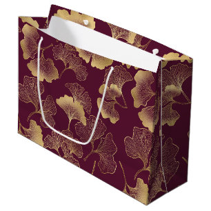 Autumn Gold Ginkgo Leaf Pattern Large Gift Bag