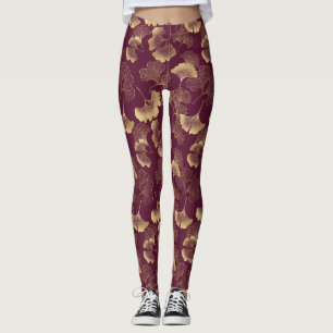 Autumn Gold Ginkgo Leaf Pattern Leggings