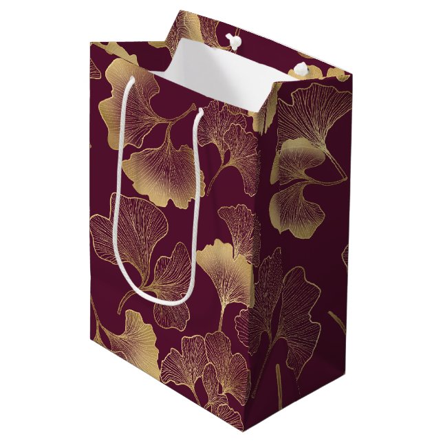 Autumn Gold Ginkgo Leaf Pattern Medium Gift Bag (Front Angled)