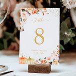 Autumn Gold Glitter Floral Chic Fall Wedding Table Number<br><div class="desc">Autumn Gold Glitter Floral Chic Fall Wedding Table Number Card. (1) Please customise this template one by one (e.g, from number 1 to xx) , and add each number card separately to your cart. (2) For further customisation, please click the "customise further" link and use our design tool to modify...</div>