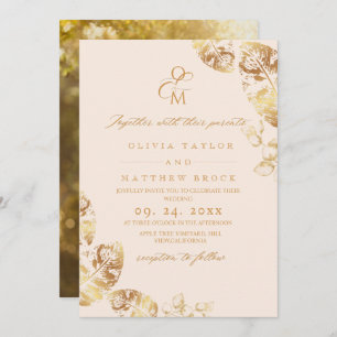 Autumn Gold Leafs   Botanical Wedding  Invitation