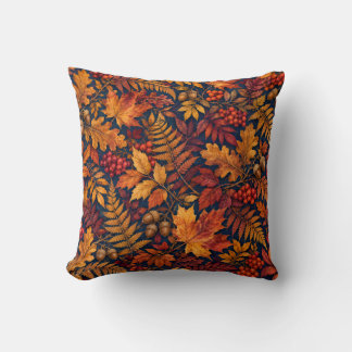Autumn Gold Leaves Acorns and Rowan Berries Cushion