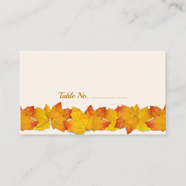 Autumn Gold Leaves Border Escort Place Cards (Front)