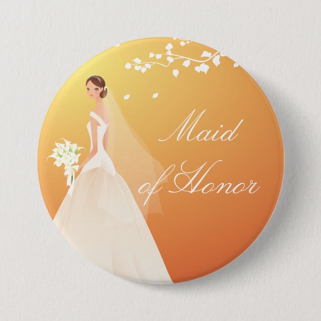 Autumn Gold Maid of Honour Bridal Party Button (Front)