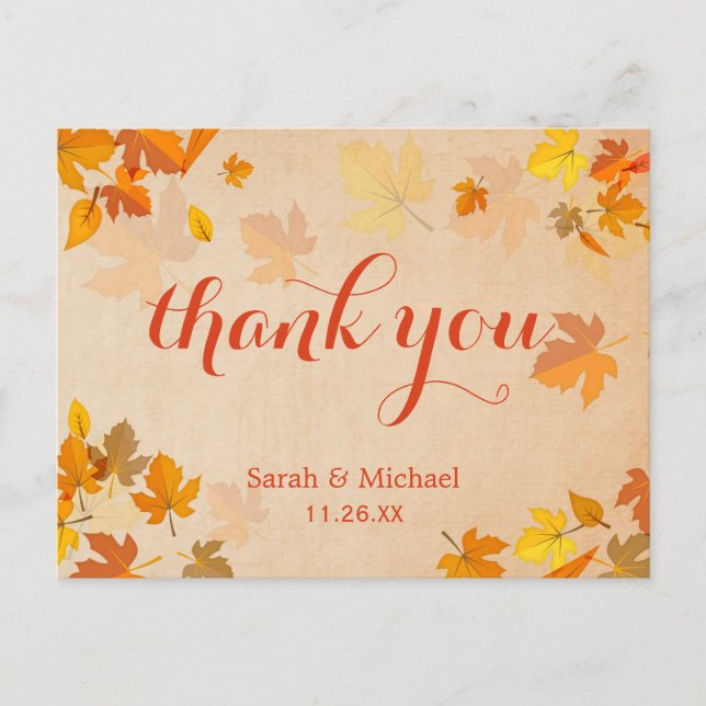 Autumn Gold Maple Leaves Thank You Postcard (Front)