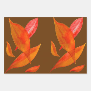 Autumn gold orange and brown leaves wrapping paper sheet