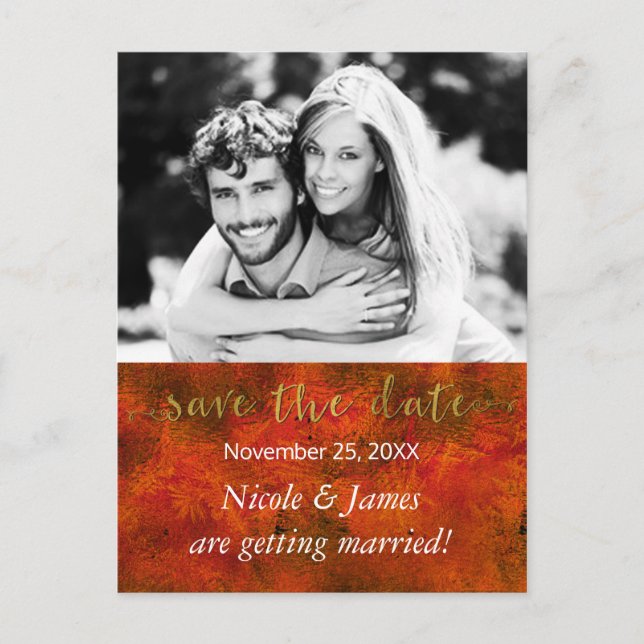 Autumn Gold SAVE THE DATE Rustic Wedding Photo Announcement Postcard (Front)