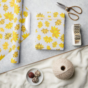 Autumn Golden Flowers Light Grey Seamless Birthday Wrapping Paper