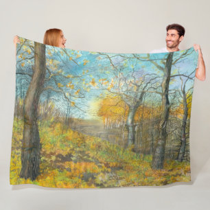 Autumn golden in an oak grove fleece blanket
