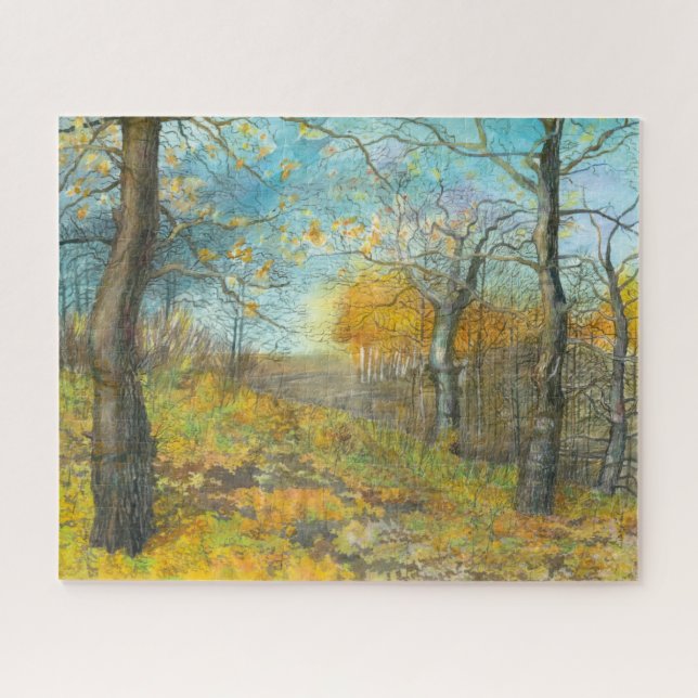Autumn golden in an oak grove jigsaw puzzle (Horizontal)