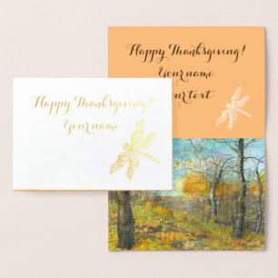 Autumn golden in an oak grove painting watercolor foil card