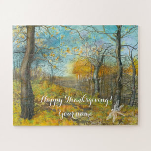Autumn golden in an oak grove painting watercolor jigsaw puzzle