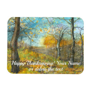 Autumn golden in an oak grove painting watercolor magnet