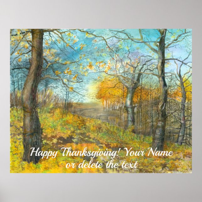 Autumn golden in an oak grove painting watercolor poster (Front)