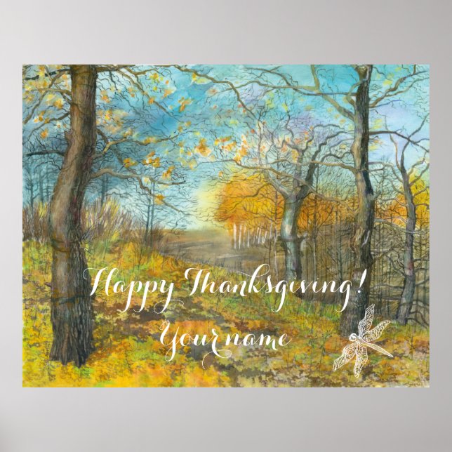 Autumn golden in an oak grove painting watercolor poster (Front)