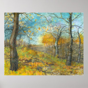 Autumn golden in an oak grove poster