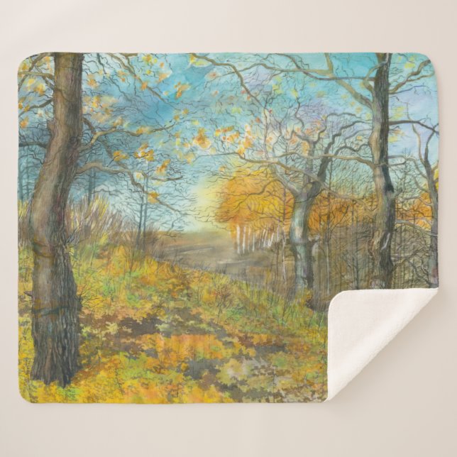 Autumn golden in an oak grove sherpa blanket (Front (Horizontal))