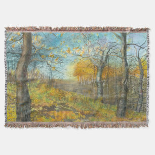 Autumn golden in an oak grove throw blanket