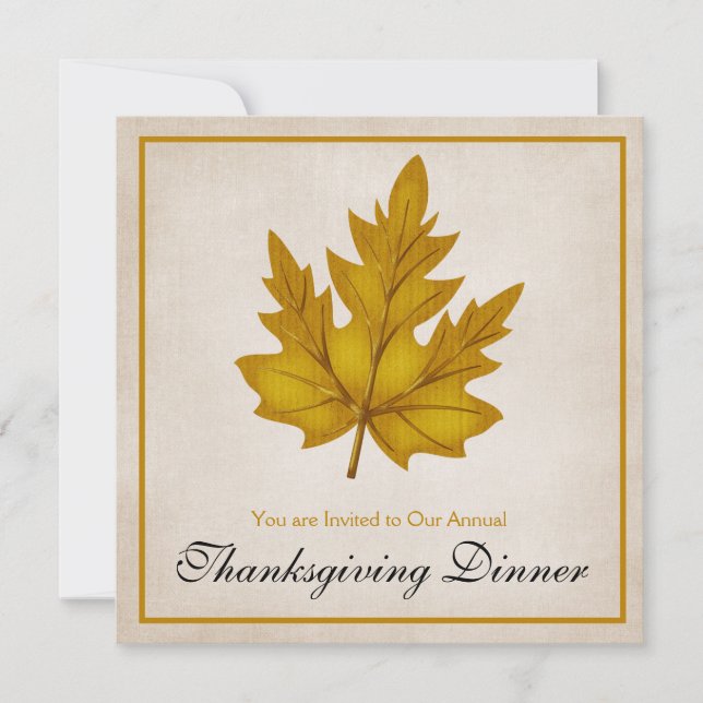 Autumn Golden Leaf Thanksgiving Dinner Invitation (Front)
