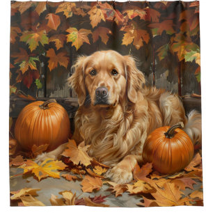 Autumn Golden Retriever Fall Pumpkins Shower Curtain