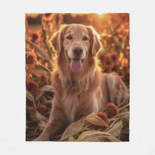 Autumn Golden Retriever Fleece Blanket