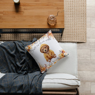 Autumn Golden Retriever Puppy Fall in Love Cushion