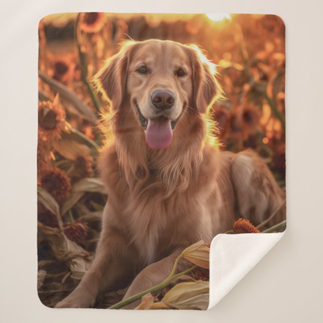 Autumn Golden Retriever Sherpa Blanket (Front)