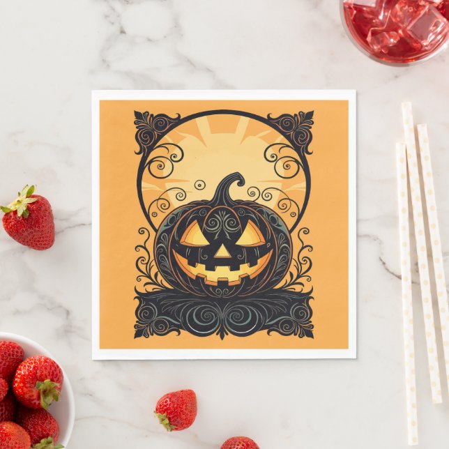 Autumn Gothic Jack O Lantern Napkin (Insitu)