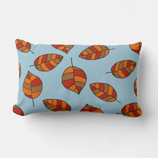 Autumn Graphical Red Leaves Pattern on any Colour Lumbar Cushion (Front)