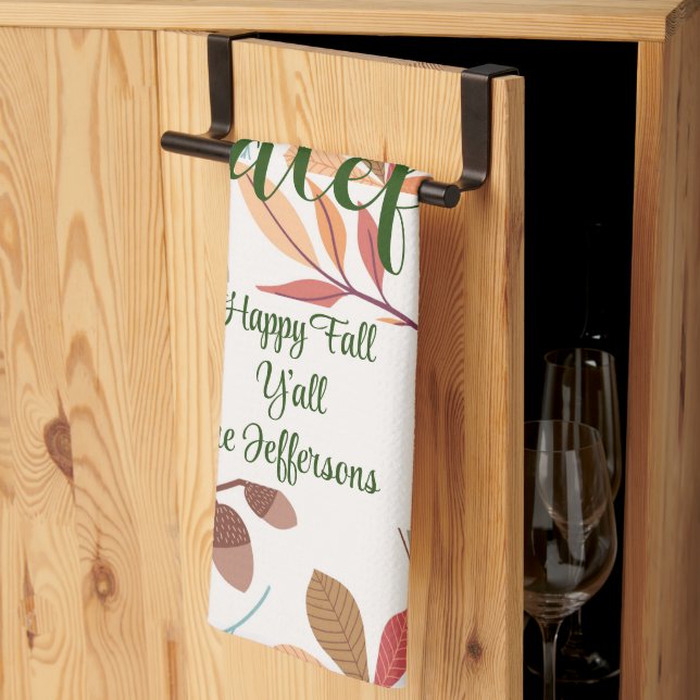 Autumn "grateful" Happy Fall Y'all Tea Towel (Thirds Fold)