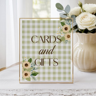 Autumn Green Gingham Sunflower Baby Shower Sign