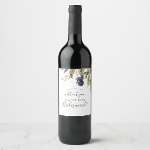 Autumn Greenery Bridesmaid Proposal Wine Label