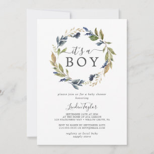 Autumn Greenery It's A Boy Baby Shower Invitation