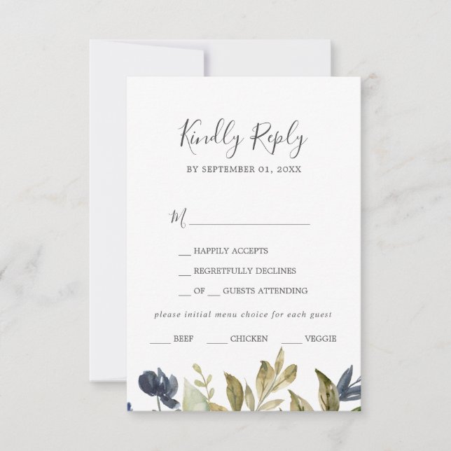 Autumn Greenery Menu Choice RSVP Card (Front)