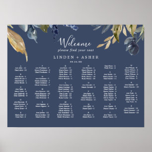 Autumn Greenery   Navy Alphabetical Seating Chart
